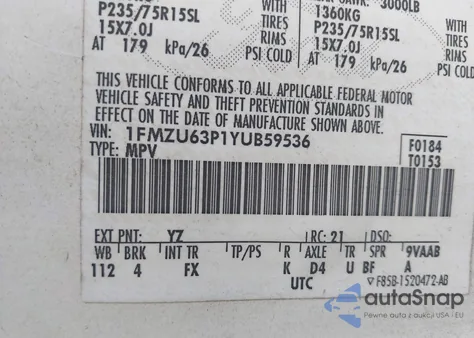 2000 Ford Explorer Xlt из США, поврежденный, VIN 1FMZU63P1YUB59536